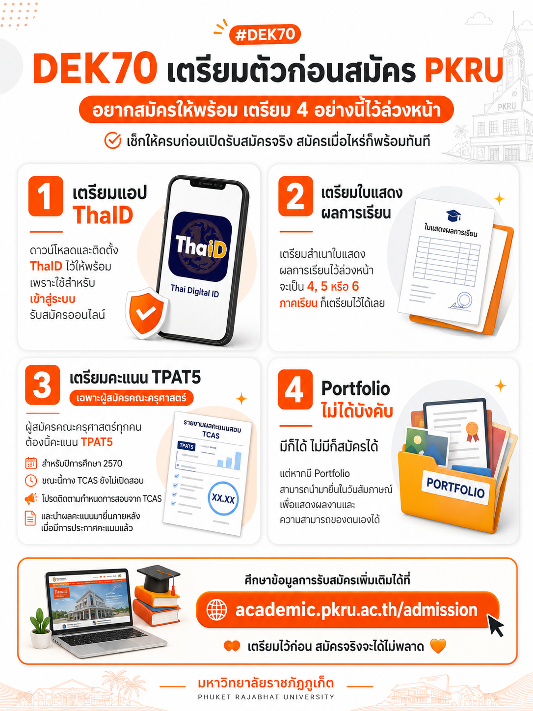 DEK70 เตรียมตัวก่อนสมัครเข้าศึกษา มหาวิทยาลัยราชภัฏภูเก็ต ปีการศึกษา 2570