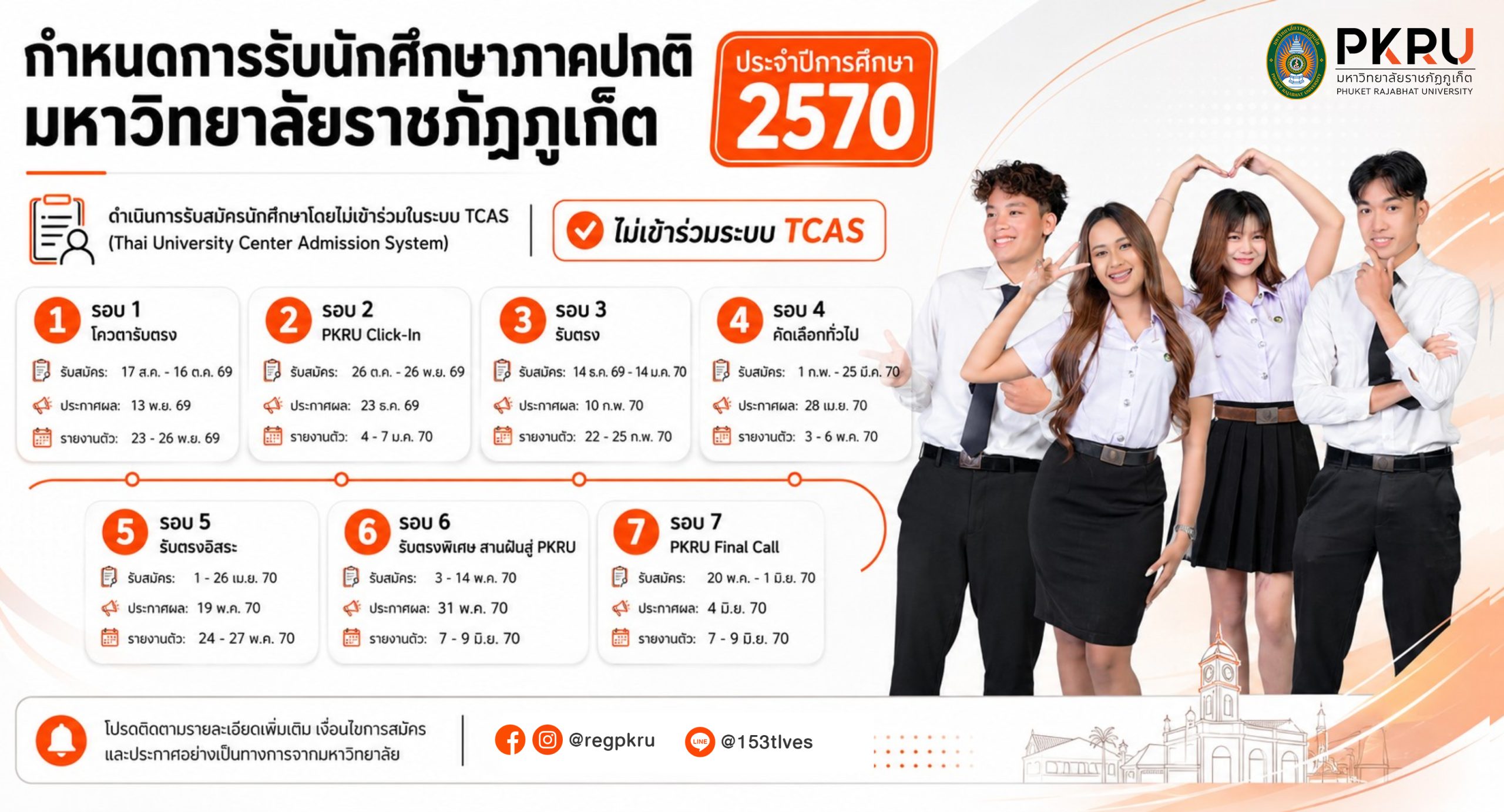 กำหนดการรับนักศึกษาภาคปกติ มหาวิทยาลัยราชภัฏภูเก็ต ประจำปีการศึกษา 2570